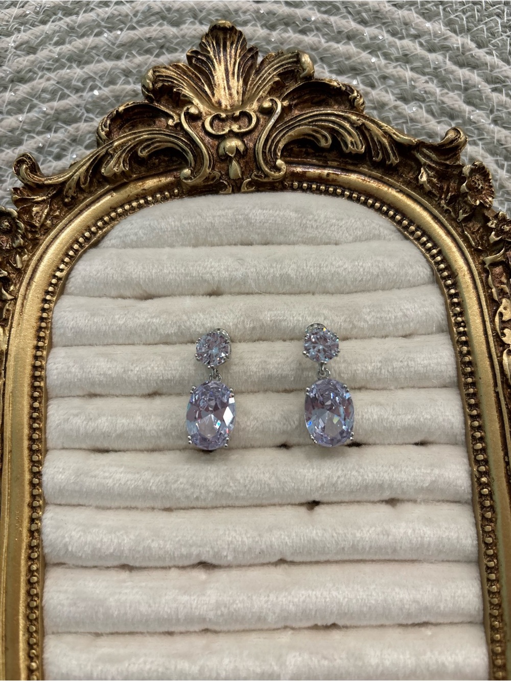 Lilac Crystal Drop Earrings with Silver Setting - Women Jewelry